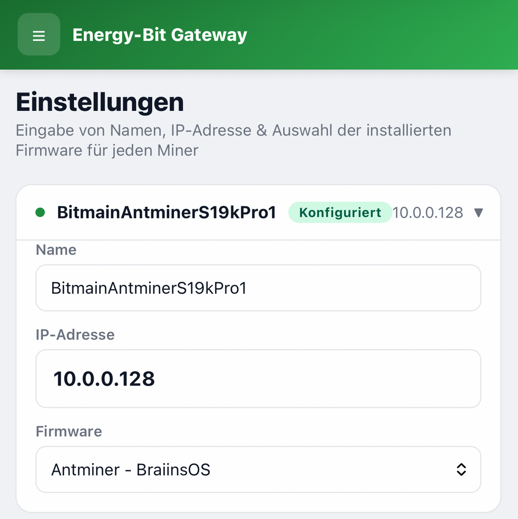 Energy-Bit Gateway - Smarte Miner Steuerung