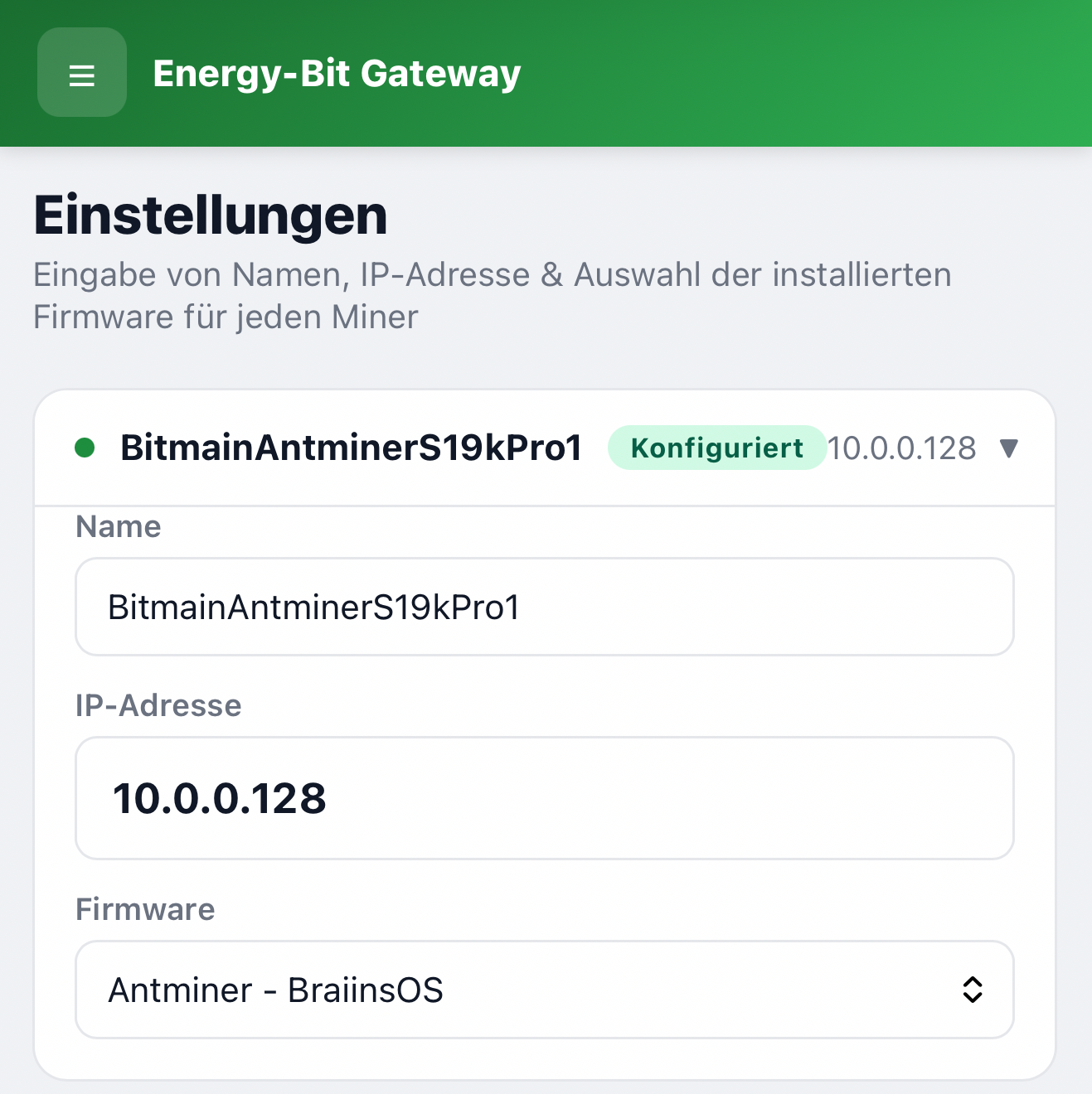 Energy-Bit Gateway - Smarte Miner Steuerung